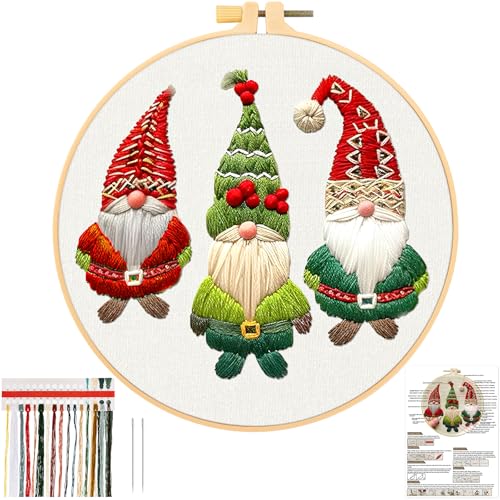 JSRQT Christmas Stickerei Starter Kit für Erwachsene Anfänger,Weihnachten Handgemachtes Kreuzstich Stickerei Kit,Weihnachtselfen Nadelspitzen-Stickset für Heimdekoration von JSRQT