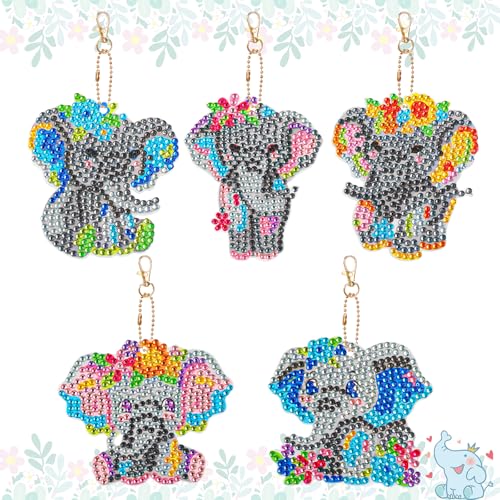 JSRQT Diamond Art Painting Anhänger Elefant Diamant Malerei Schlüsselbund 5D DIY Strass Schlüsselanhänger Stickerei Voll Kits Geschenke Keychains Kunst Handwerk Handtasche Dekoration von JSRQT