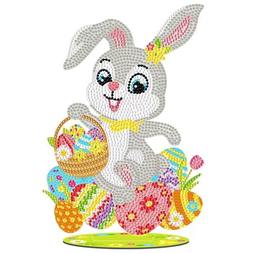 JSRQT Diamond Art Painting Ostern Hase Kinder Osterdeko Ostermotiv Osterhase Diamant Painting Kaninchen Osterei für Erwachsene 5D Malerei Kits DIY Diamant Malerei Handgemachte Dekorative Ornamente von JSRQT