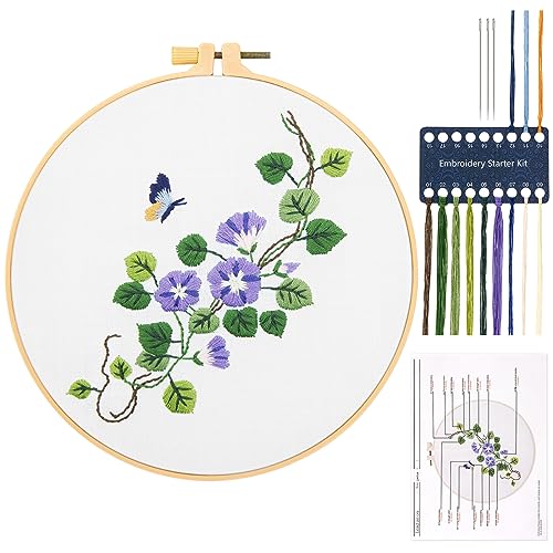 JSRQT Gestempelten Sticksets Embroidery Set Blumenmuster Pflanzen Stickerei Stick Starter Kit für Anfänger Erwachsene Stickerei Kreuzstich Set DIY Handgemachte Cross Stitch Set für DIY Kunst Handwerk von JSRQT