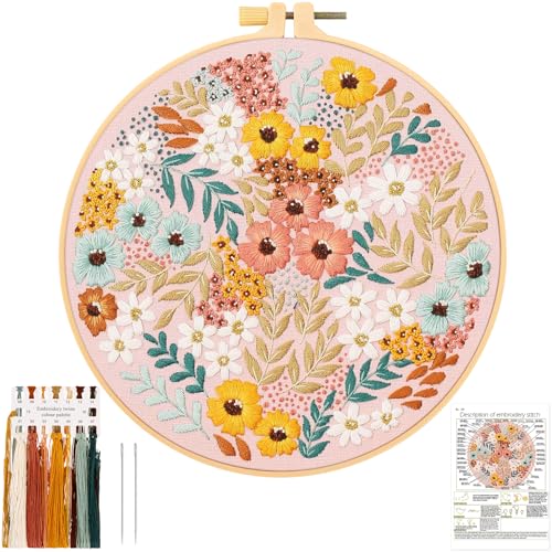 JSRQT Gestempeltes Stickerei Set mit Blumen und Pflanzen Muster, DIY Blume Kunst Handwerk Kreuzstich Set,Flower Embroidery Starter Kit für Anfänger Erwachsene von JSRQT