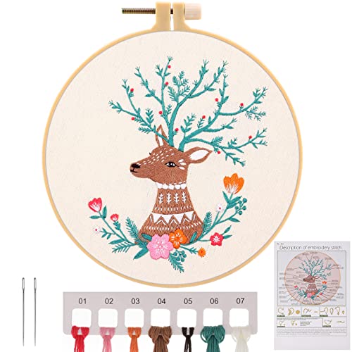 JSRQT Gestempeltes Stickerei Starter Kit, Hirsch Stickerei Kreuzstich Kit Cross Stitch Kit, Anfänger Stickerei Set Embroidery Kit Stickset für Erwachsene, DIY Handgemachte Kreuzstich Set von JSRQT