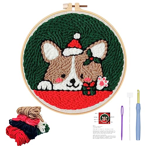 JSRQT Kit Punch Needle Debutant Hund Stanznadel Stickerei Starter Kit für Anfänger Kinder Erwachsene Punch Needle Embroidery Starter Kit Broderie Debutant mit Instruction Stanznadelstoff Muster Set von JSRQT