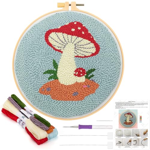 JSRQT Kit Punch Needle Debutant Pilz Stanznadel Stickerei Starter Kit Punch Needle Stickerei Set für Kinder Erwachsene Embroidery Starter Kits Punch Needle Anfänger Handarbeit Set von JSRQT