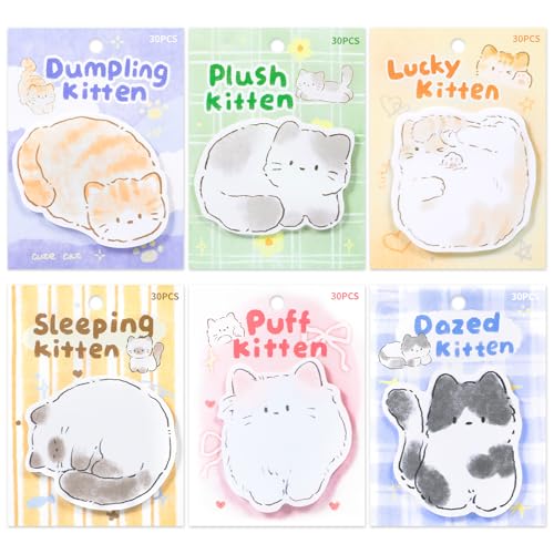 JSRQT Niedliche Katze Haftnotizen, 6Pack Cartoon Selbstklebende Notizblöcke Sticky Notes Kinder, Katzenform Kleine Haftnotizen Post Memo Pads für Schüler Lehrer Schule Büro Plan Heimpläne Schulsachen von JSRQT