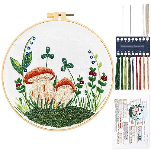 JSRQT Pilz Stickerei Kreuzstich Set,Embroidery Starter Kit,Blumen Stickerei Stick Starter Kit für Anfänger Erwachsene von JSRQT