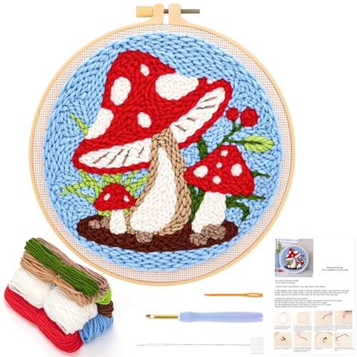 JSRQT Punch Needle Set Anfänger Pilz Stanznadel Stickerei Starter Kit für Kinder Erwachsene Kit Punch Needle Debutant Stanznadelstoff Muster Set Basteln Geschenk Embroidery Starter Kits von JSRQT