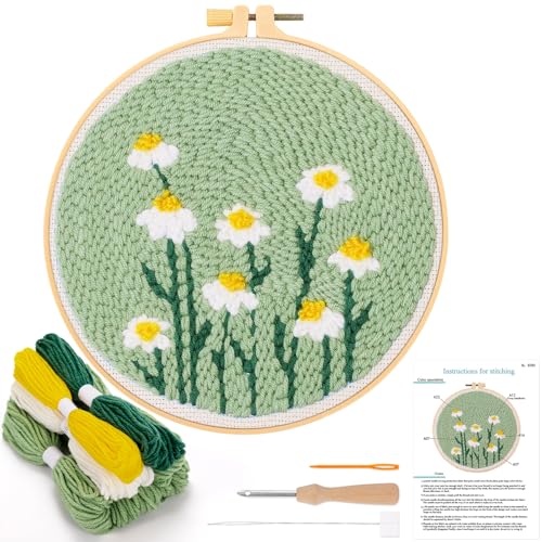 JSRQT Punch Needle Stickerei Set für Anfänger,Blumen und Pflanzen Stanznadel Stickerei Starter Kit,Starter Stanznadelstoff Muster Set von JSRQT