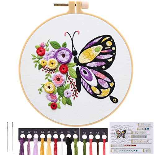 JSRQT Schmetterling Stickerei Kreuzstich Set,Blume Gestempeltes Stickerei Starter Kit,Embroidery Cross Stitch Starter Kit,DIY Nähen Handwerk Kunst für Anfänger Erwachsene von JSRQT