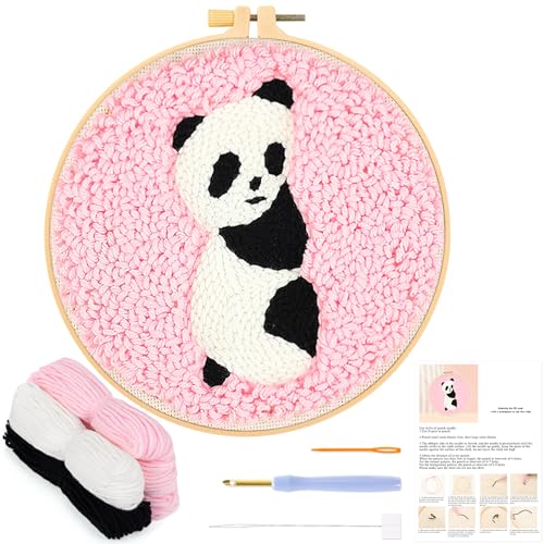 JSRQT Stanznadel Stickerei Starter Kit Punch Needle Debutant für Anfänger Punch Needle Embroidery Starter Kit Broderie Debutant Stanznadelstoff Muster Set für Kinder Erwachsene (Panda) von JSRQT