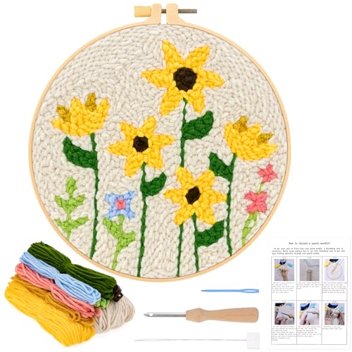 JSRQT Stanznadel Stickerei Starter Kit für Anfänger Erwachsene Kit Punch Needle Debutant Blumen und Pflanzen DIY Kit Broderie Debutant Embroidery Starter Kit Basteln Geschenk mit Instruction von JSRQT