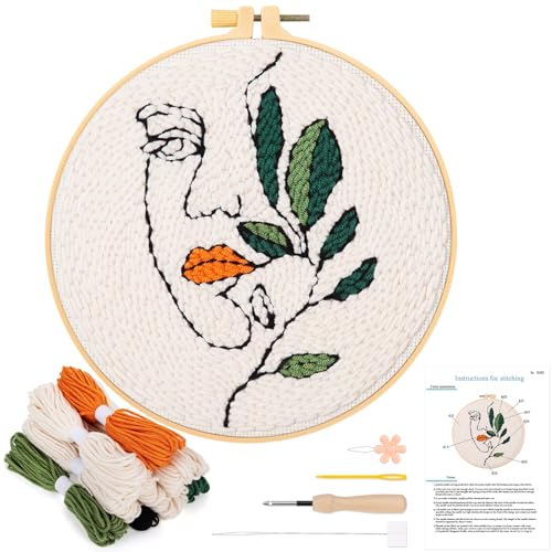 JSRQT Stanznadel-Stickerei-Starter-Set, Stanznadel-Set für Anfänger, Erwachsene und Kinder, Teppichhaken-Stickerei-Set mit Blumenmuster, handgefertigtes Stanznadel-Set mit Werkzeugen und Anleitung von JSRQT