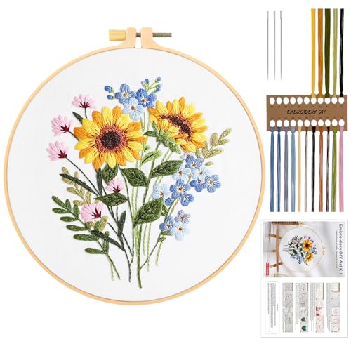 JSRQT Stickerei Set, Gestempeltes Kreuzstichset mit Blumenmuster, Stickset für Anfänger Erwachsene, DIY Kunst Handgemachtes Stickset, Embroidery Stick Starter Set einschließlich Nadeln und Fäden von JSRQT