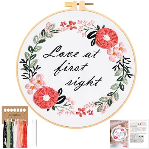 JSRQT Stickerei Set Blumenmuster Pflanzen Embroidery Kit Stickset für Anfänger für DIY Kunst Handwerk Nähen Gestempeltes Stickerei Starter Kit Cross Stitch Set mit Bambus-Stickrahmen Kreuzstich Set von JSRQT