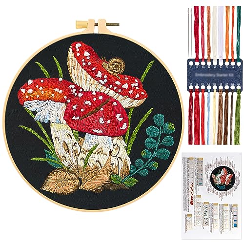 JSRQT Stickerei Starter Kit,DIY Handgemachte Pilz Kreuzstich Set, Embroidery Cross Stitch Starter Kit für Anfänger von JSRQT