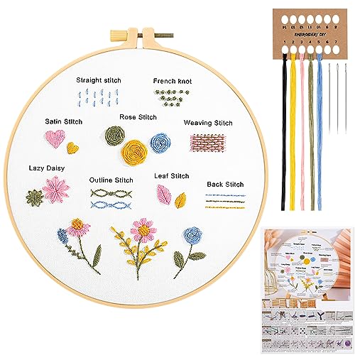 JSRQT Stickerei Stick Starter Kit Blumenmuster Gestempelten Sticksets Cross Stitch Set für Anfänger Erwachsene Punch Embroidery Kreuzstich-Sets Nadeln und Nähen Tools DIY Kreuzstich Stickerei Set von JSRQT