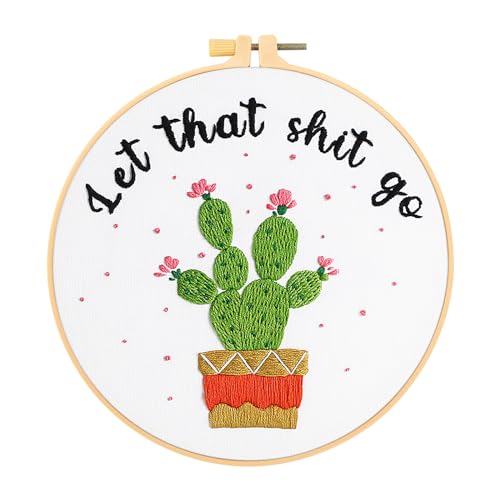 JSRQT Stickerei Stick Starter Kit Cactus Gestempelten Sticksets Embroidery Set für Anfänger Erwachsene Stickerei Kreuzstich Set DIY Handgemachte Cross Stitch Set für DIY Kunst Handwerk von JSRQT