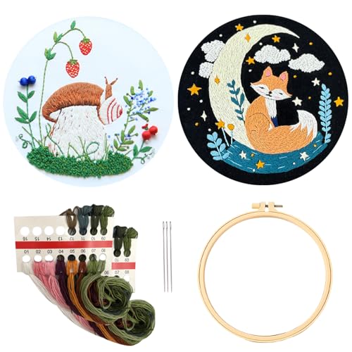 JSTHHTT 2 Sets Stickset für Anfänger, Kreuzstich-Kit Starter DIY Sticken Set, Embroidery Kit mit Stickrahmen Farbfäden Werkzeuge, Erwachsene Stickerei Set mit 2 Stück von JSTHHTT