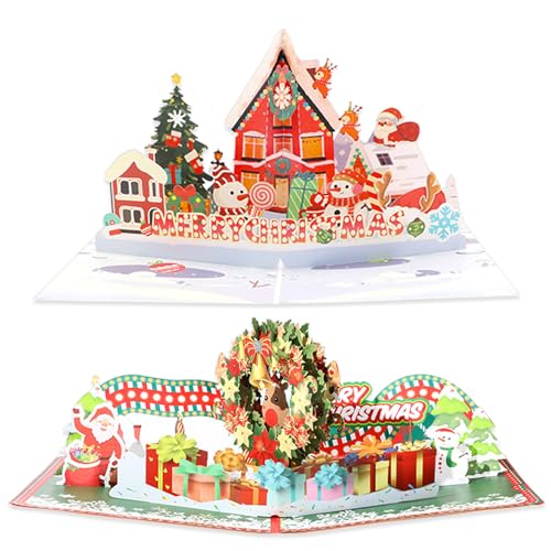 JSTHHTT 2 Stück 3D Weihnachtskarten, 3D Grußkarte zum Urlaub, Klappkarten mit Umschlägen, 3D Pop Up Karte, mit weihnachtlichen Motiven, für Frau, Beste Freundin, Kinder, Schwestern, Familie von JSTHHTT