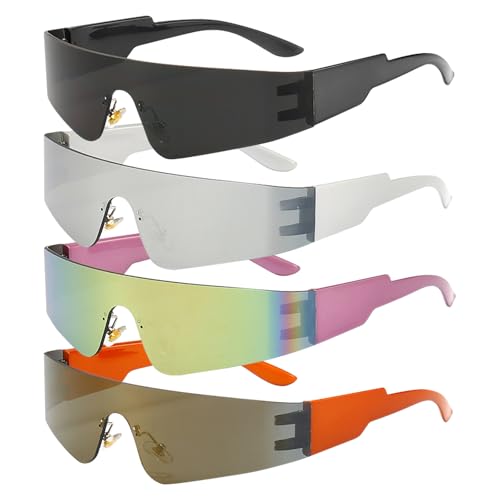 JSTHHTT 4 Stück Partybrille Rave Randlose Y2k Sonnenbrille, Sonnenbrille für Damen Herren, Brille Lustig, für Konzert, Bar, DJ, Nachtleben, Versammlungen, Verkleidung von JSTHHTT