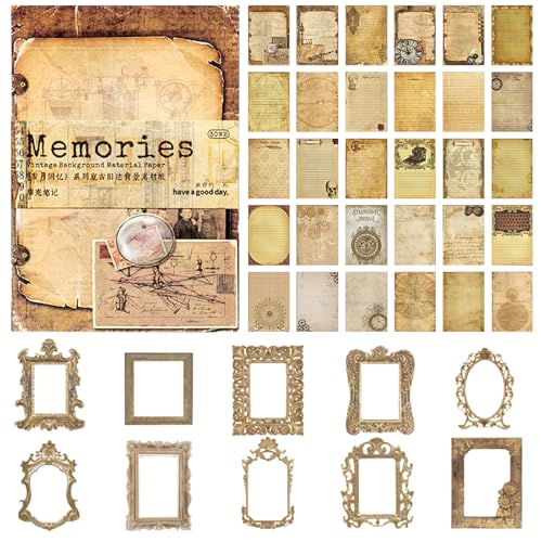 JSTHHTT 60 Blätter Vintage Scrapbooking Papier, 10 Blätter Fotorahmen Scrapbooking Karte Deko, Scrapbook Zubehör, Altes Papier mit Viele Muster, für Tagebuch Notizbuch DIY Kunst und Handwerk von JSTHHTT