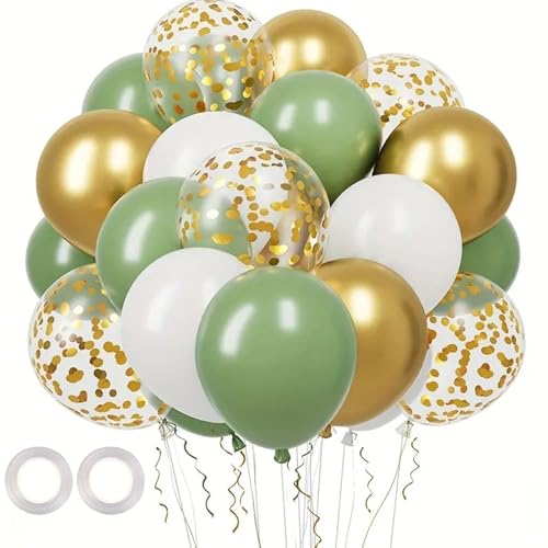 JSTHHTT 60 Stück 10 Zoll Luftballons, Grün Gold Weiß Luftballons Hochzeit Set, mit 1 Rollen Weiß Band, für Hochzeit Geburtstag Mädchen Babyparty Dekorationen von JSTHHTT