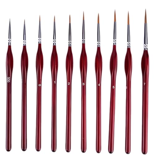 Fein Pinsel Set, 10 Stück Malen Nach Zahlen Pinsel Malerpinsel Miniatur Pinsels Feine Detail Pinselset Acrylfarben für Acryl Aquarell Modellbau Ölgemälde Detailmalerei (Rot) von JSUOEO