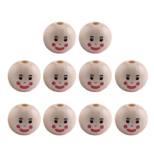 10 Stück Charm-Holzperlen mit lächelnden Gesichtern, vielseitige natürliche Holzperlen, lose Perlen, ideal für Schmuckherstellung, natürliche Holzperlen von JSZDFSV