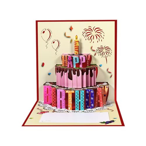 Exquisite 3D-Geburtstagskarte, 90° Schokoladen- und Obstkuchen, Grußkarten, Papierbastelskulptur, Skulptur für Erwachsene, Kinder, Teenager von JSZDFSV