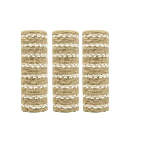 JStnana 3 Rollen Jute-Schneeball-Deko-Mesh-Band für Kranzherstellung, 25,4 cm x 9,2 m, Metallfolie, Jute, Deko-Mesh-Stoff für Heimwerker, Basteln, Weihnachtsbaum, Neujahr, Kranz, Girlanden und von JStnana