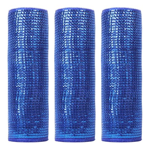 JStnana 3 Rollen königsblaues Deko-Mesh-Band zum Basteln, 25,4 cm x 9,2 m pro Rolle, Deluxe-blaue Metallfolie, Netzband für Weihnachtsbaum, patriotische Kranz, Girlande, Schleifen, von JStnana