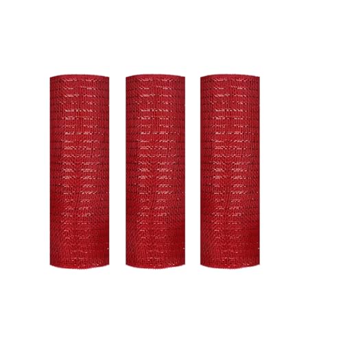 JStnana 3 Rollen rotes Deko-Mesh-Band für Kranzherstellung, 25,4 cm x 9,2 m, Metallfolie, Jute, Deko-Mesh-Stoff für Herbst, Erntedankfest, Halloween, Weihnachtskranz, Girlanden und Dekorieren von JStnana