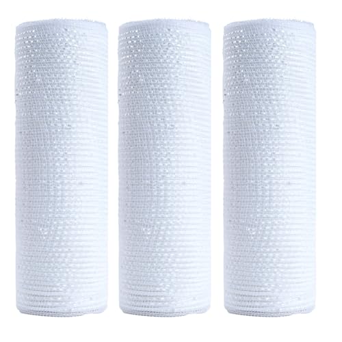 JStnana 3 Rollen weißes Deko-Mesh-Band zum Basteln, 25,4 cm x 9,4 m pro Rolle, luxuriöses weißes Metallfolien-Mesh-Band für Weihnachtsbaum, Hochzeitskränze, Girlande, Schleifen, Geschenkverpackungen JStnana 3 Rollen weißes Deko-Mesh-Band zum Basteln, 25,4 cm x 9,4 m pro Rolle, luxuriöses weißes Metallfolien-Mesh-Band für Weihnachtsbaum, Hochzeitskränze, Girlande, Schleifen, Geschenkverpackungen von JStnana