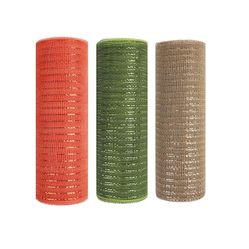JStnana Deko-Mesh-Band für Herbstkranz, Basteln, 25,4 cm x 9,2 m, Metallfolie, Deko-Mesh-Band, Stoffnetz für Thanksgiving, Ernte, Halloween, Urlaub, Kranz, Dekoration, 3 Rollen, Orange / Grün JStnana Deko-Mesh-Band für Herbstkranz, Basteln, 25,4 cm x 9,2 m, Metallfolie, Deko-Mesh-Band, Stoffnetz für Thanksgiving, Ernte, Halloween, Urlaub, Kranz, Dekoration, 3 Rollen, Orange / Grün von JStnana