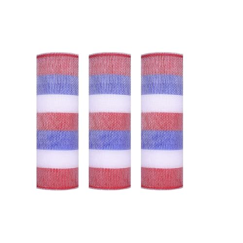 JStnana Deko-Mesh-Band für patriotische Kranzherstellung, 25,4 cm x 9,2 m, Metallfolie, Jute, Deko-Mesh-Stoff für Bastelarbeiten, Türkranz, Girlanden und Dekorieren, 3 Rollen von JStnana