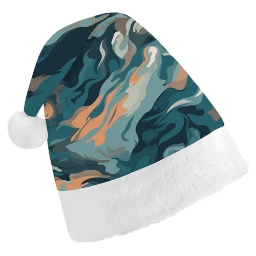 JTKBNVM Blaue Camouflage-Muster Weihnachtsmütze für Damen Herren Nikolausmütze für Erwachsene Rote Mütze Kurzer Plüsch mit weißen Bündchen von JTKBNVM