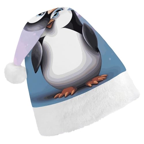 JTKBNVM I Love Penguins Weihnachtsmütze für Damen Herren Nikolausmütze für Erwachsene Rote Mütze Kurzer Plüsch mit weißen Bündchen von JTKBNVM