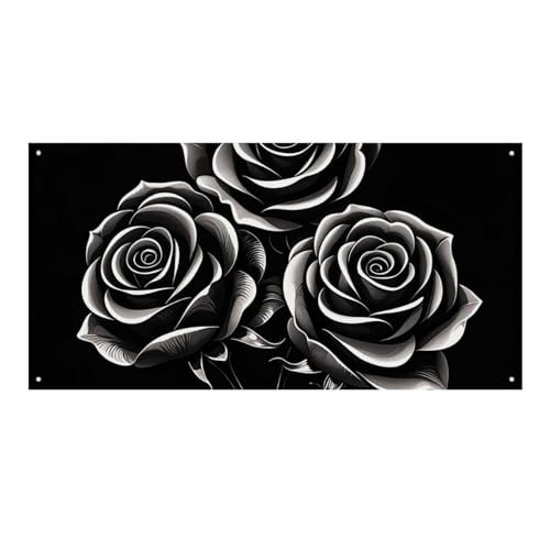 119,9 x 60,9 cm Gothic schwarze Rose Kunst gedruckt Festival Aktivität Banner Hofbanner Weihnachtsdekorationen Partyzubehör Urlaub Hintergrund für drinnen und draußen Garten von JTKLQBN