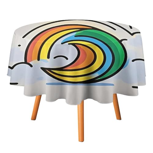 JTKLQBN Runde Tischdecken, Mondförmiger Regenbogen-Druck, waschbar, dekorative Tischdecken, 127 x 127 cm, rund, für Esszimmer, Küche, Hochzeit, Partys, maschinenwaschbar von JTKLQBN