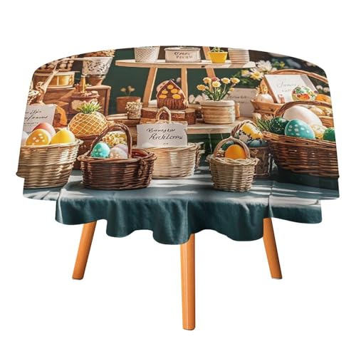 JTKLQBN Runde Tischdecken, Oster-Bonusdruck, waschbar, dekorative Tischdecken, 127 x 127 cm, rund, für Esszimmer, Küche, Hochzeit, Partys, maschinenwaschbar von JTKLQBN