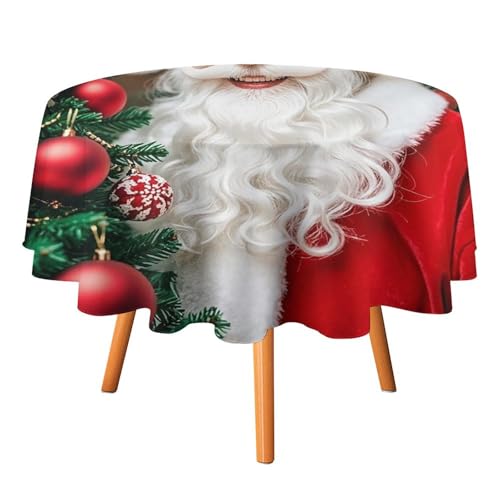 JTKLQBN Runde Tischdecken, Weihnachtsmann hat ein charmantes Lächeln, waschbar, dekorative Tischdecken, 127 x 127 cm, rund, für Esszimmer, Küche, Hochzeit, Partys, maschinenwaschbar von JTKLQBN