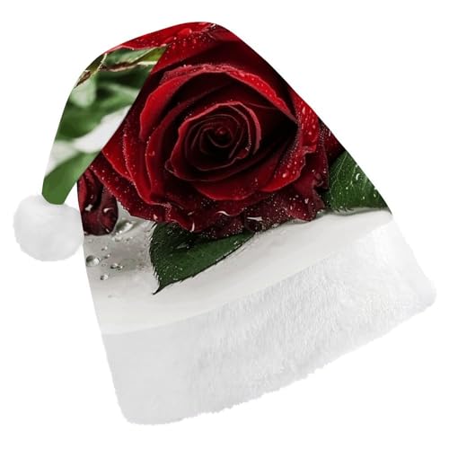 JTKLQBN Weihnachtsmütze für Erwachsene, niedlich, es gibt Wasser auf der Blume, bedruckte Weihnachtsmannmütze für Erwachsene, Weihnachtsmützen für Damen und Herren, Unisex, Neujahrsgeschenke von JTKLQBN