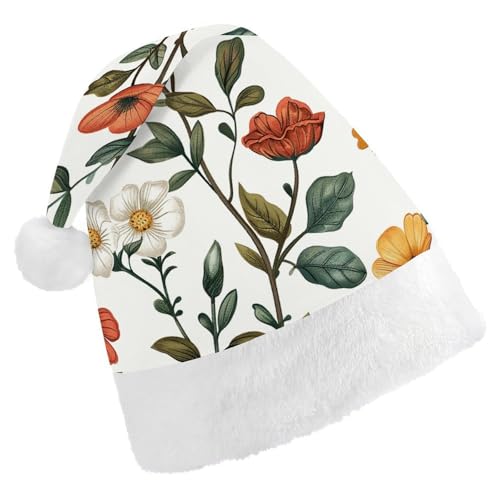 JTKLQBN Weihnachtsmütze für Erwachsene, niedliche Blumen und Schmetterlinge, bedruckte Weihnachtsmannmütze für Erwachsene, Weihnachtsmützen für Damen und Herren, Unisex, Neujahrsgeschenke von JTKLQBN