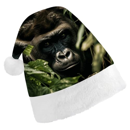 JTKLQBN Weihnachtsmütze für Erwachsene, niedliche Gorilla-Landschaft, bedruckte Weihnachtsmannmütze für Erwachsene, Weihnachtsmützen für Damen und Herren, Unisex, Neujahrsgeschenke von JTKLQBN