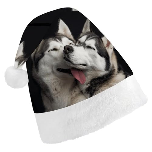 JTKLQBN Weihnachtsmütze für Erwachsene, niedliche Hunde, die eng zusammenhängen, bedruckte Weihnachtsmannmütze für Erwachsene, Weihnachtsmützen für Frauen und Männer, Unisex, Neujahrsgeschenke von JTKLQBN