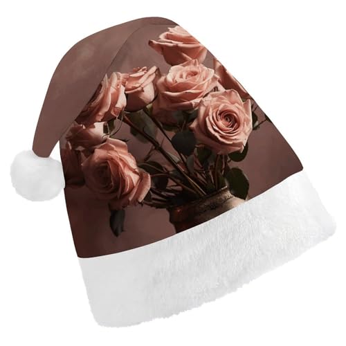 JTKLQBN Weihnachtsmütze für Erwachsene, niedliche Rosen und Kerzen, bedruckte Weihnachtsmütze für Erwachsene, Weihnachtsmützen für Damen und Herren, Unisex, Neujahrsgeschenke von JTKLQBN