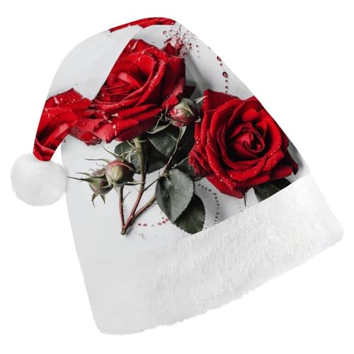 JTKLQBN Weihnachtsmütze für Erwachsene, niedliche rote Blumen bedruckte Weihnachtsmannmütze für Erwachsene Weihnachtsmützen für Damen und Herren, Unisex, Neujahrsgeschenke von JTKLQBN