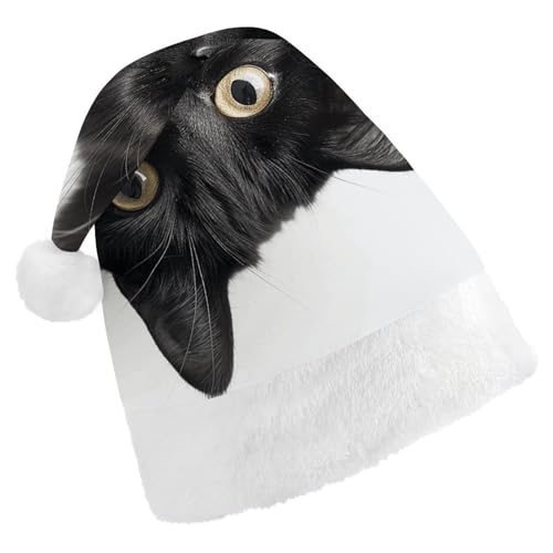 JTKLQBN Weihnachtsmütze für Erwachsene, niedliche schwarze Katze liegt, bedruckte Weihnachtsmannmütze für Erwachsene, Weihnachtsmützen für Damen und Herren, Unisex, Neujahrsgeschenke von JTKLQBN