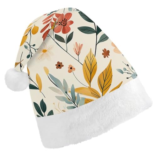 JTKLQBN Weihnachtsmütze für Erwachsene, niedliche senfgelbe Blumen, bedruckte Weihnachtsmannmütze für Erwachsene, Weihnachtsmützen für Damen und Herren, Unisex, Neujahrsgeschenke von JTKLQBN