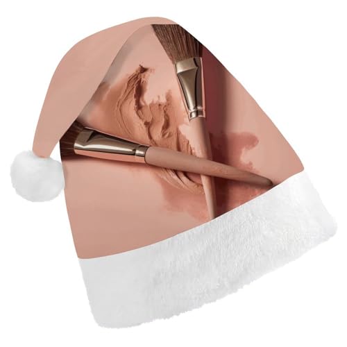 JTKLQBN Weihnachtsmütze für Erwachsene, niedliche zwei Make-up-Pinsel, bedruckte Weihnachtsmannmütze für Erwachsene, Weihnachtsmützen für Damen und Herren, Unisex, Neujahrsgeschenke von JTKLQBN